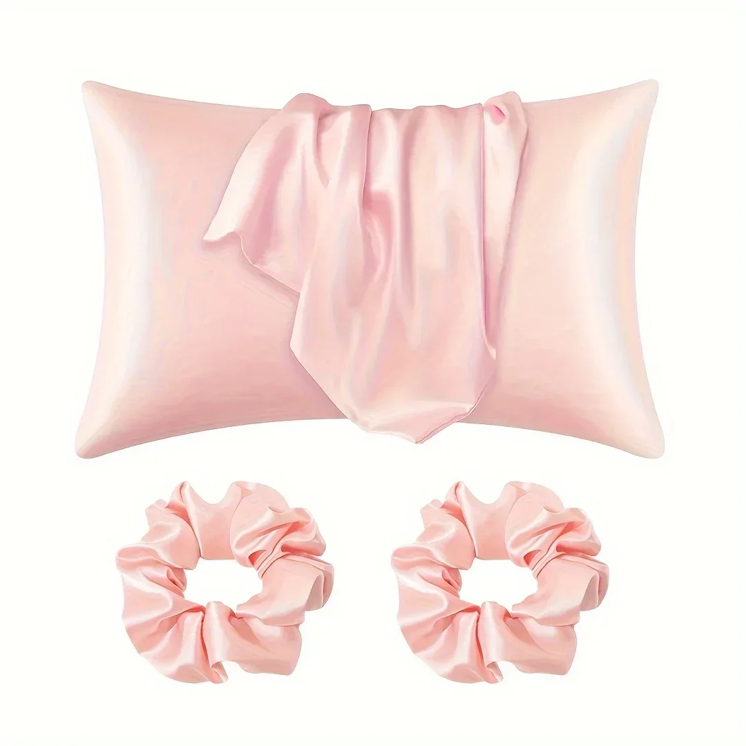 4-Piece Hair Care Set: 2 Silky Pillowcases & 2 Polyester Hair Scrunchies 2