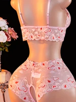 Ensemble de lingerie sexy pour femme, soutien-gorge ouvert en dentelle rose, culotte sans entrejambe, lingerie féminine, sling séduisant, sous-vêtements transparents fétichistes 6