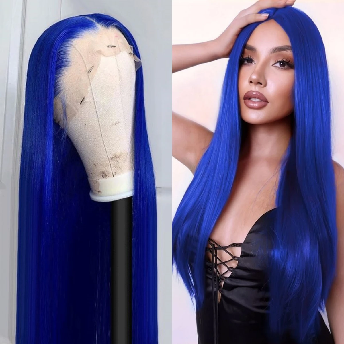 

Blue HD 13x4 Straight Human Hair Lace Front Wig 13x4 Lace Frontal Wig Brazilian Virgin Blue Hair Wigs for Women Wavy Pre Plucked