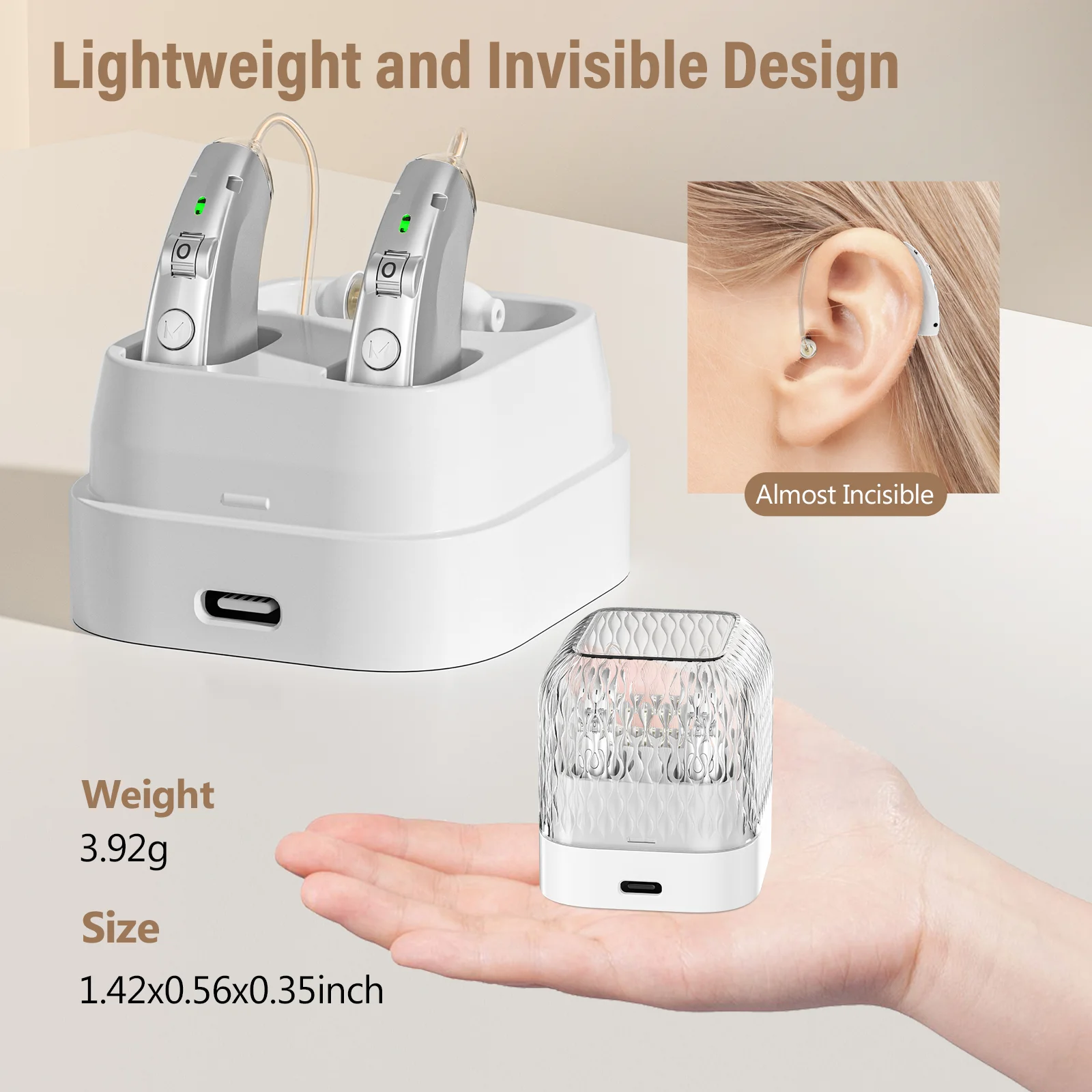 Rechargeable  USB Hearing Aid Behind the Ear Sound Amplifier Elderly Noise Cancelling Deaf Care  Charging case 3
