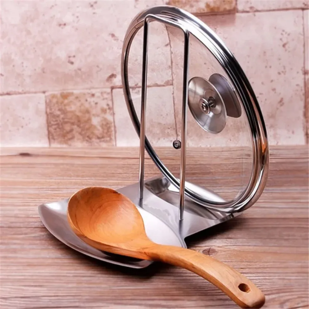 Stainless Steel Pan Pot Cover Stand Soup Spoon Holder Drain Rack Stove Organizer Storage Kitchen Accessories