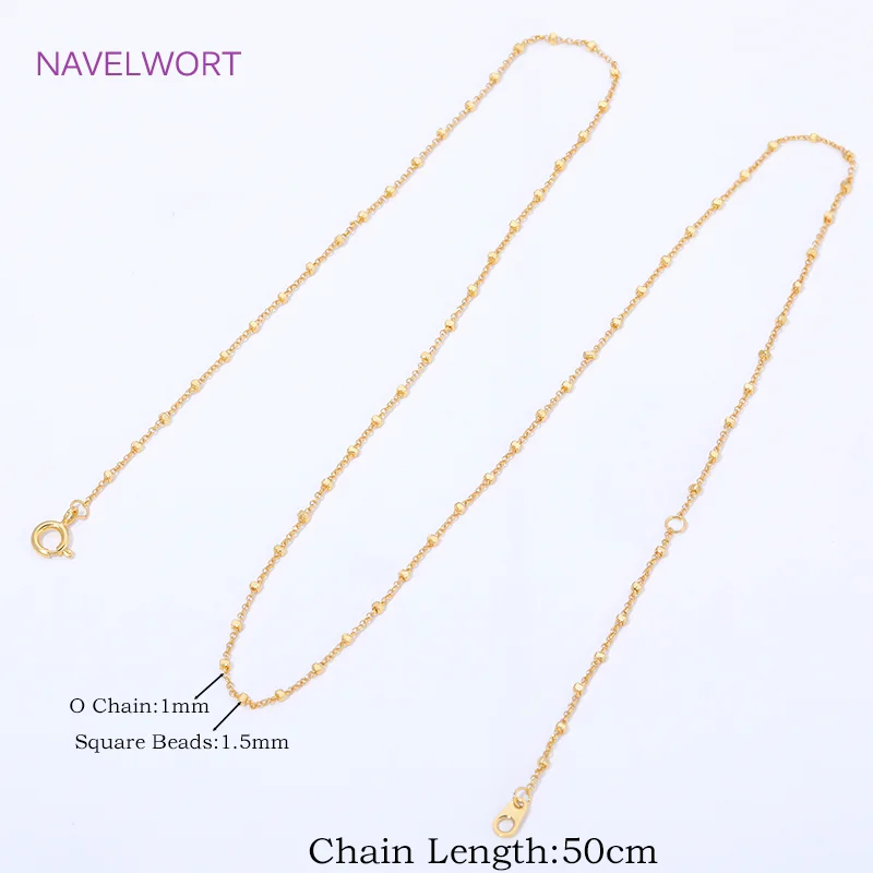Elegant 18K Gold Plated Square Beads Necklace Chain with Spring Clasp