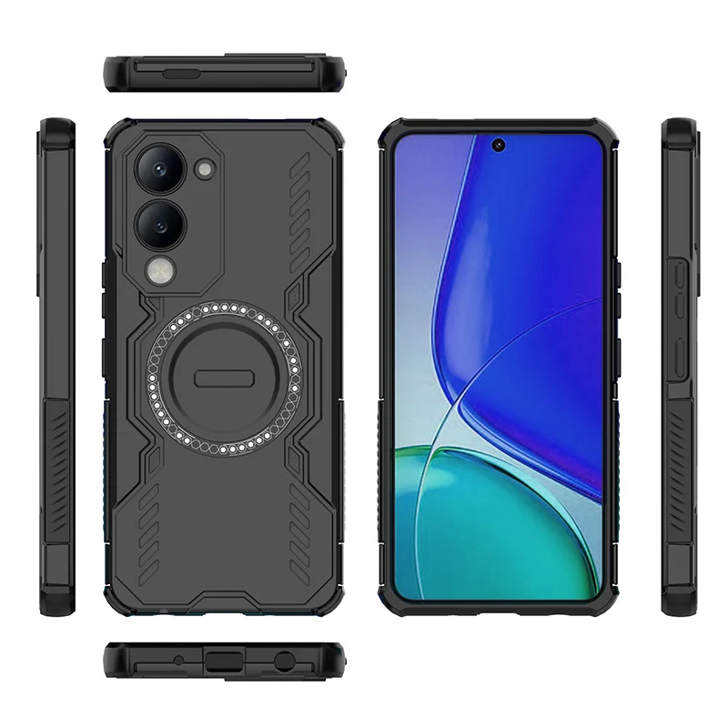 Rugged Armor Shockproof Phone Case with Heat Dissipation and Magnetic Cover