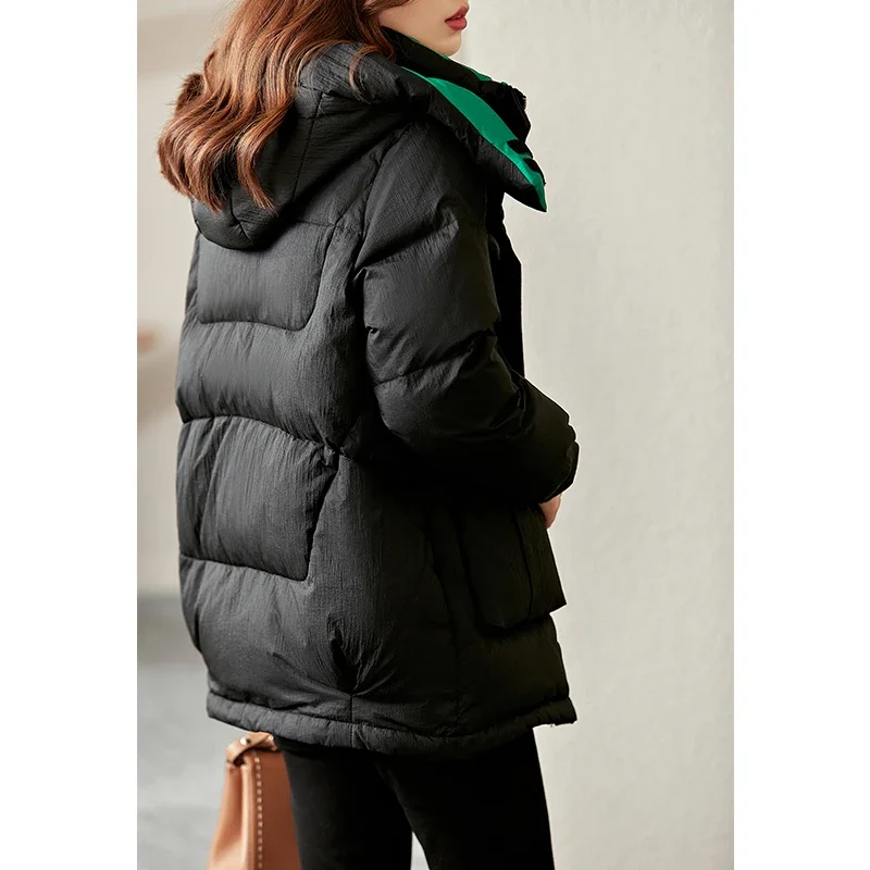 Vimly Duck Down Puffer Jacket for Women 2023 Fashion Green Linning High Neck Detachable Hood Winter Female Warm Down Coat 50312