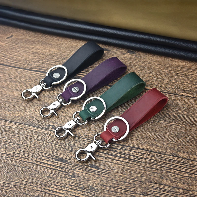 5pcs Genuine Cowhide Car Keychain Fashion Men's Car Keychain Upscale Business Gift Leather Keychain with Ring Key Accessories