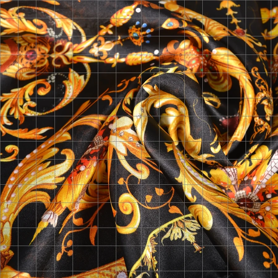 [BYSIFA] Black Gold Small Square Scarves Printed Women Fashion Luxury 100% Natural Silk Scarf Elegant Ladies Neck Scarf 53*53 3