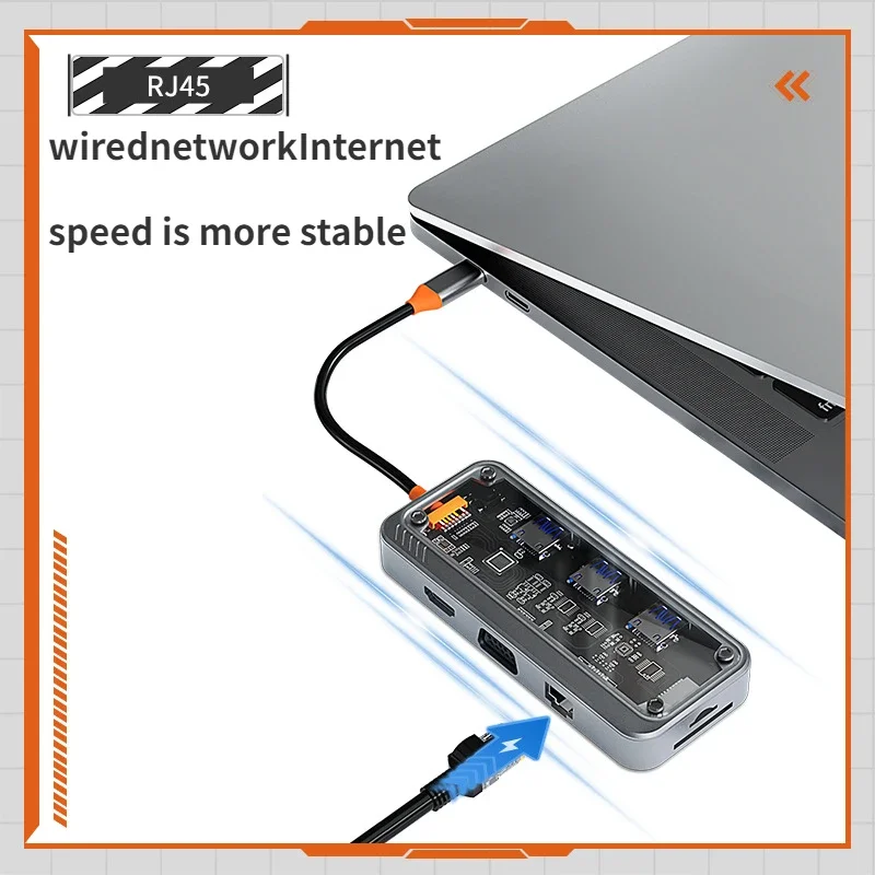 10 in 1 노트북 도킹 스테이션 Usb Hdmi 도킹 스테이션 유형 C PD 3.0 MacBook 투명 패널 허브 SD/TF 3.5 용 노트북 스테이션