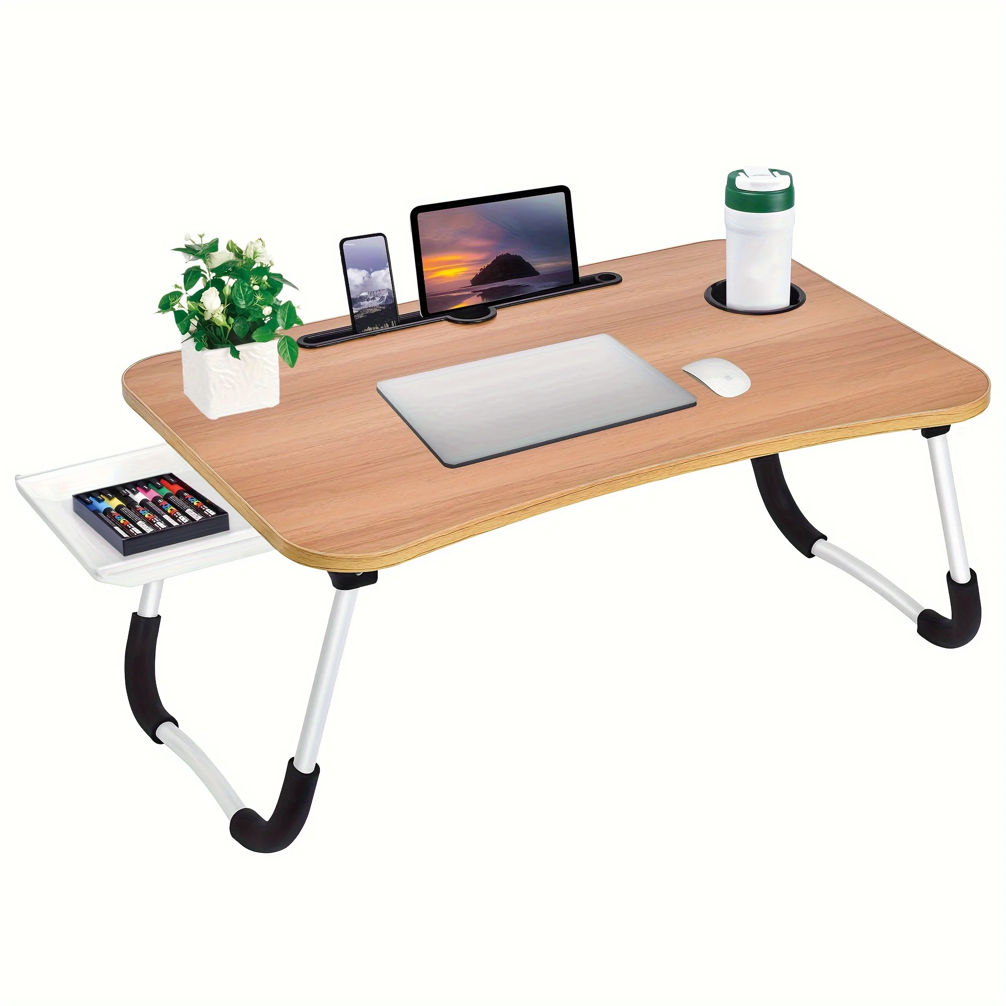Laptop Bed Table Foldable Lap Tray with Cup Holder Drawer Tablet Stand Portable Legs laptop desk stand laptop desk foldable desktop table