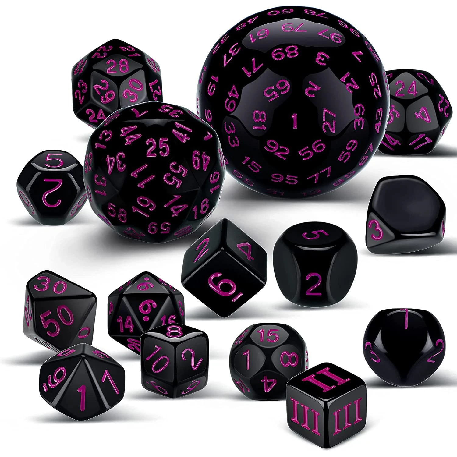 Polyhedral Dice D3-D100 Spherical RPG Complete DND Opaque Black 100 Sides Dices Role Playing Table Party Board Game 15Pcs/Set game dice,dice set