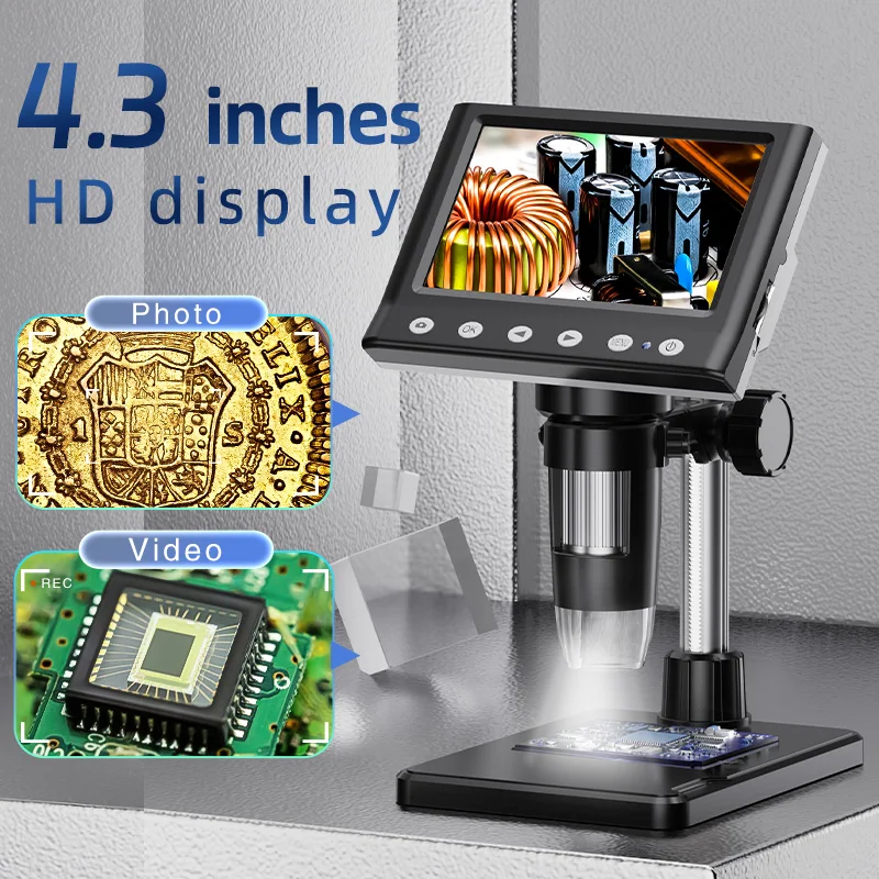 MUSTOOL DM7 디지털 현미경 4.3인치 화면 50X-1000X 배율 조절 가능 8 LED 조명 Type-C 포트 고화질 비디오