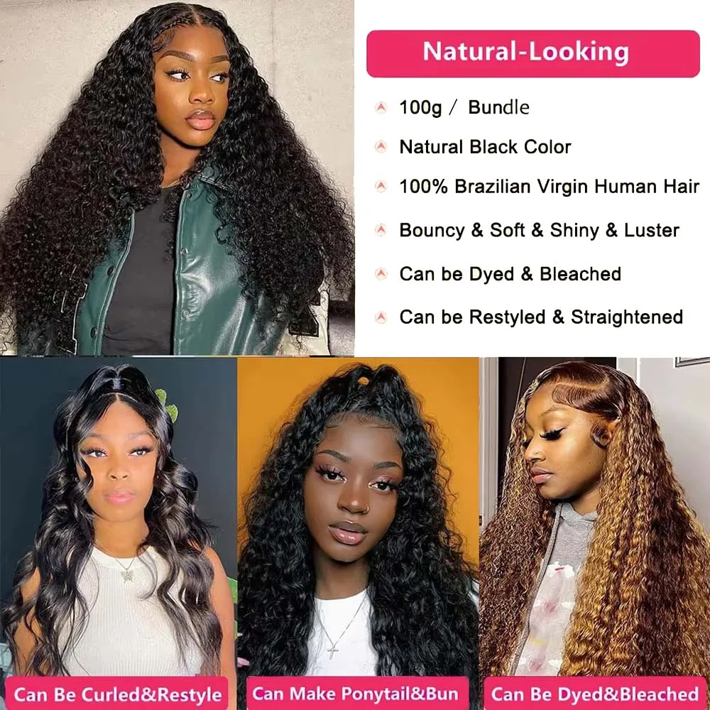 Human Hair Extensions Deep Wave Bundles 1/3 Pieces Raw Hair Human Natrual Doubles Weft Virgin For Black Women