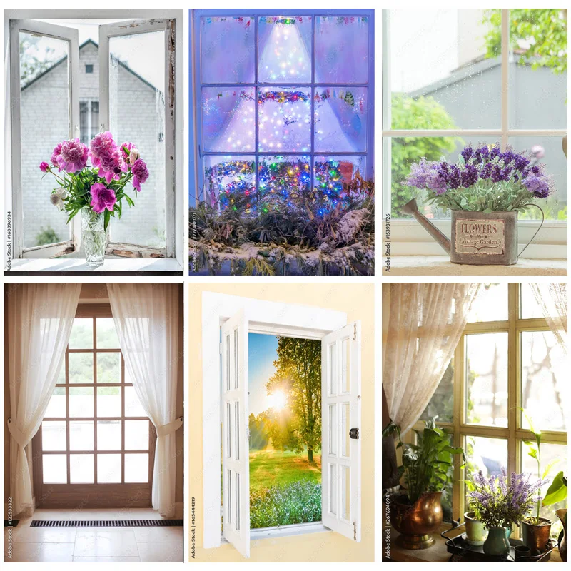 SHENGYONGBAO Art Cloth Scenery Outside The Window Photography Backgrounds Props Flower Tree Landscape Photo Backdrops CH-07