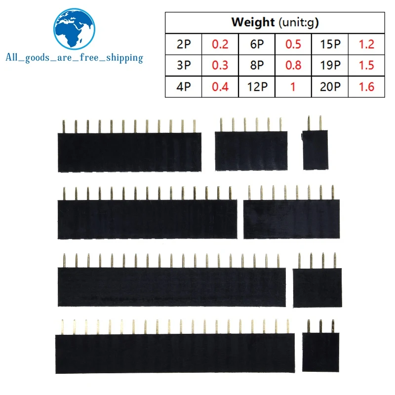 TZT 10/50PCS Einreihige Pin Buchse Header Buchse Pitch 2,54mm 1*2P 3P 4P 6P 8P 12P 15P 20P 40P Pin Stecker Für modul – Detail 1