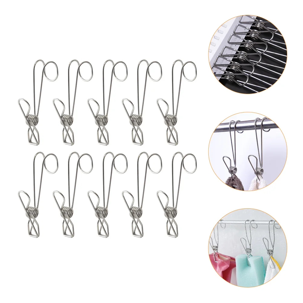 10 Pcs Stainless Steel Hook Clip Universal Clamps Hanging Clips with Household Clothespins