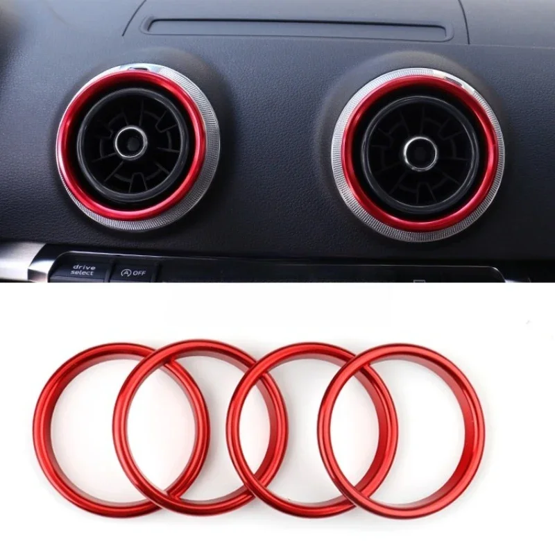 4X รถเครื่องปรับอากาศ Air Vent Outlet แหวนฝาครอบสติกเกอร์ตกแต่งสําหรับ AUDI A3 S3 2013-2017/Q2 2017 อุปกรณ์เสริมรถ-จัดแต่งทรงผม 1