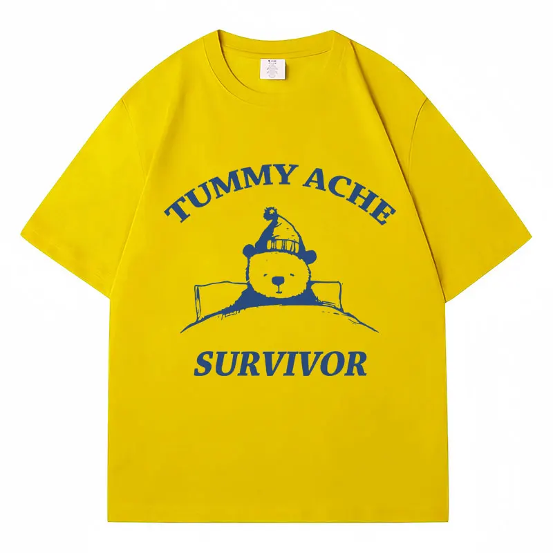 Tummy Ache Survivor Bear Graphic T Shirt Fashion Men Women T Shirts Oversized 100% Cotton Casual Kawaii T-Shirt Streetwear Gifts
