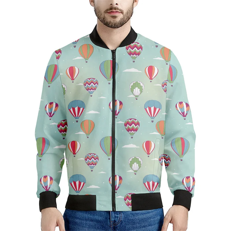 thumbnail image 1 of Chaqueta con cremallera y diseño de globo aerostático de dibujos animados para hombre, abrigo con estampado 3D, chaquetas informales con cremallera para la calle, sudadera bomber de manga larga para n, 1 of 5