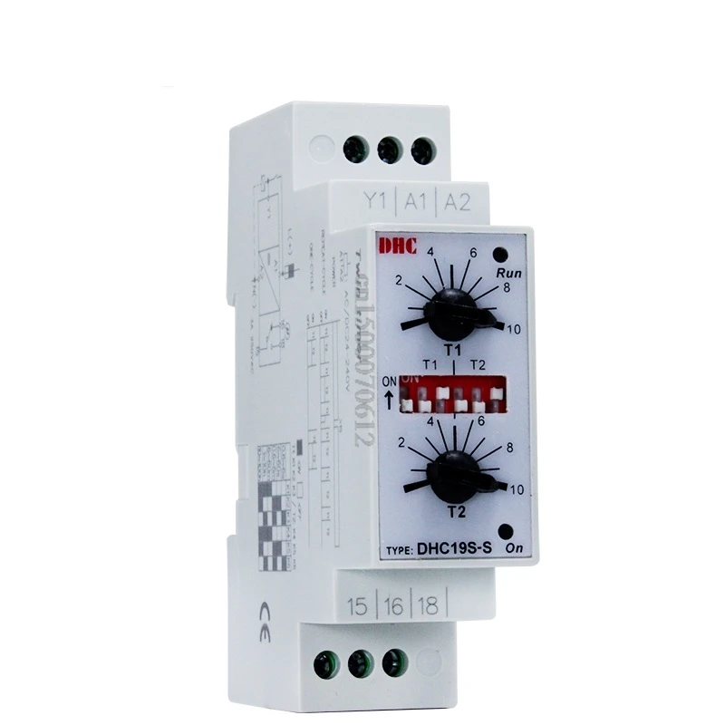 반복 사이클 DIN 레일 라우팅 타임 릴레이, AC DC24-240V 입력 타이머 DHC19S-S, 더블 세트