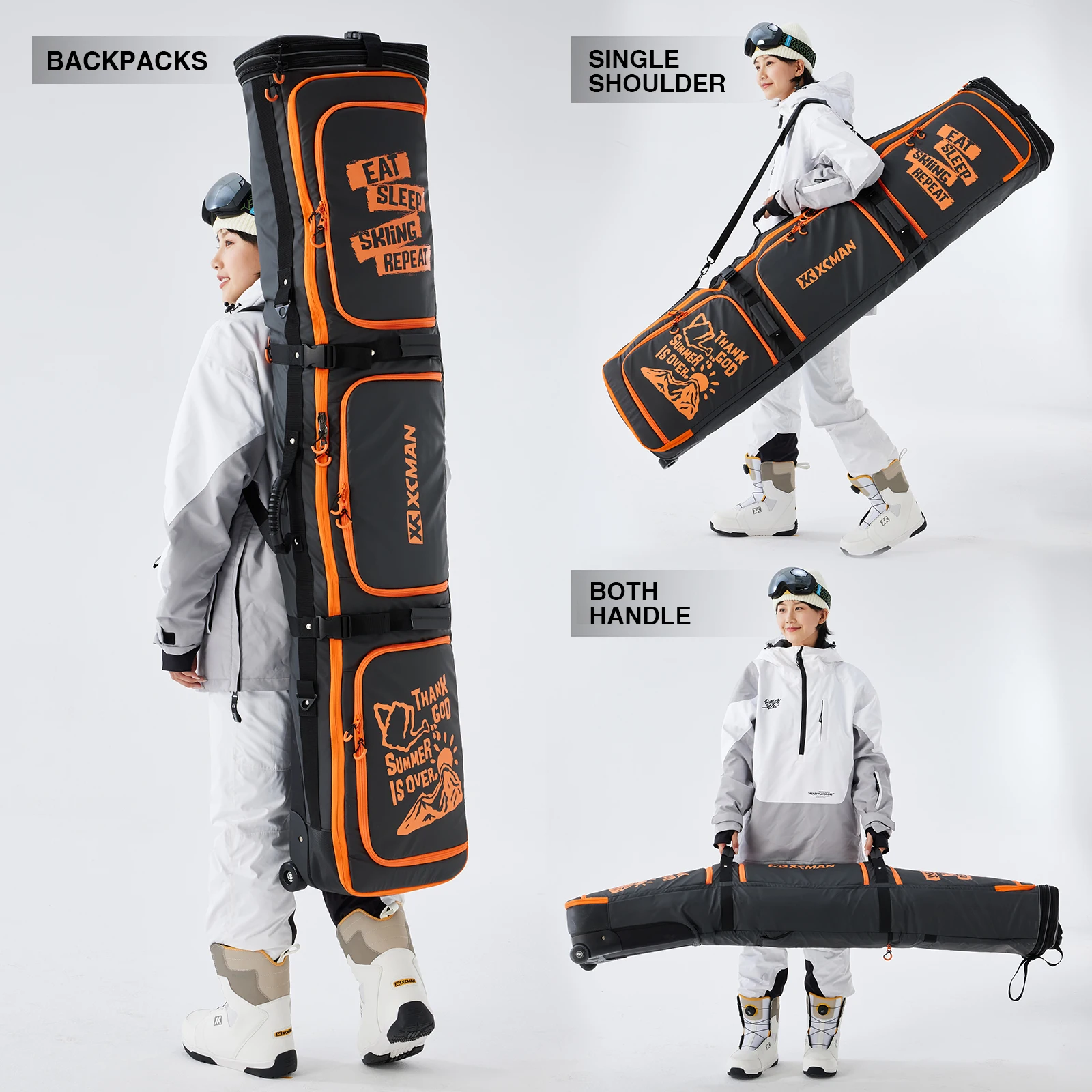 XCMAN Roller Snowboard Bag With Wheels 63-75Inch Adjustable Length Padded Bag for Air Travel Snowboard Boots