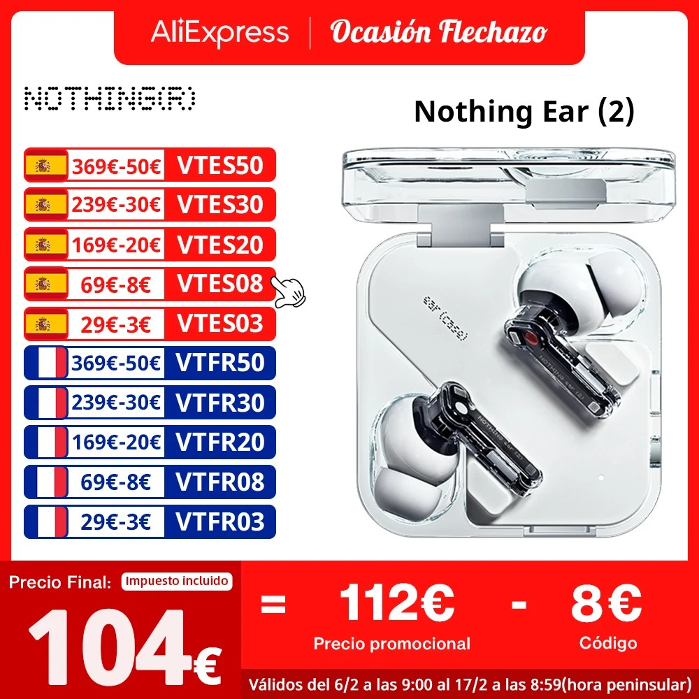 Versione Globale Auricolari Nothing Ear (2) Hi-Res Certified 40Db Anc 11,6 Mm Custom Driver Design A Doppia Camera Bluetooth5.3