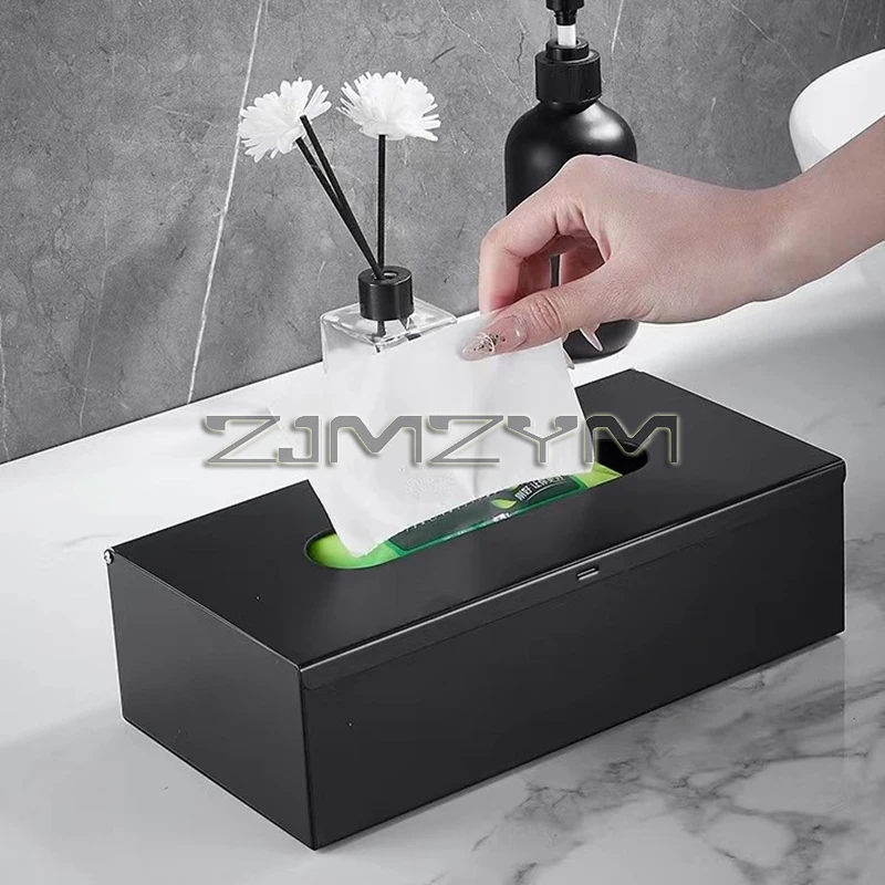 Wall Mounted Toilet Paper Holder Rack Stainless Steel Desktop Tissue Box Stand Bathroom Retro Metal Shelf Black Napkin