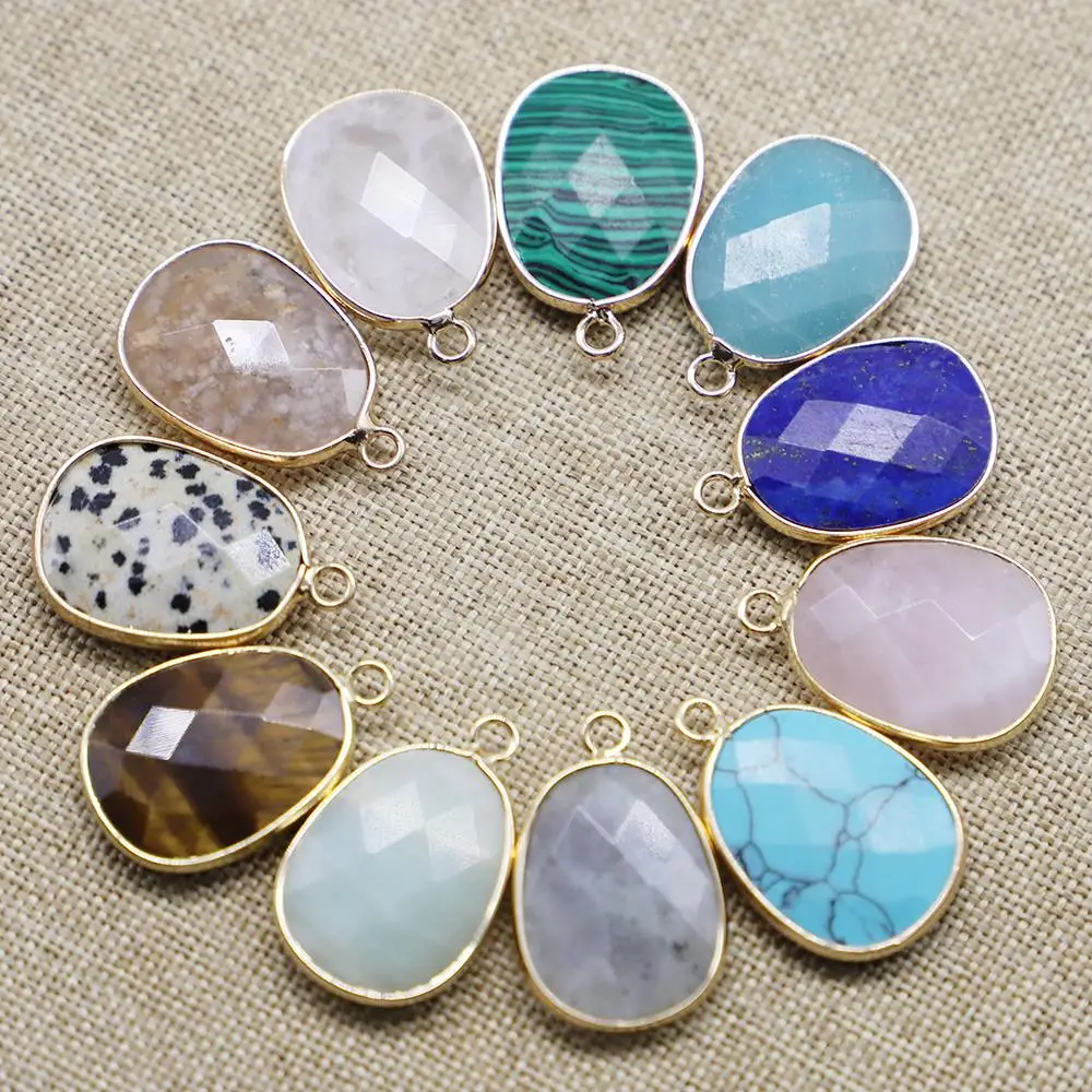 23*17MM Natural Stone Charms Connector Samazon Roses Quartz Lazurite Pendants Single Hole for DIY Jewelry Necklace Making 10PCS