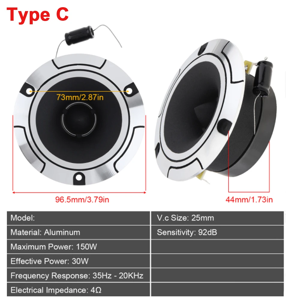 Car Tweeter Speakers 2pcs Tweeters 150W High Compression Titanium/Aluminum Bullet Super Speakers Stereo Tweeter for Vehicle / Auto Cars