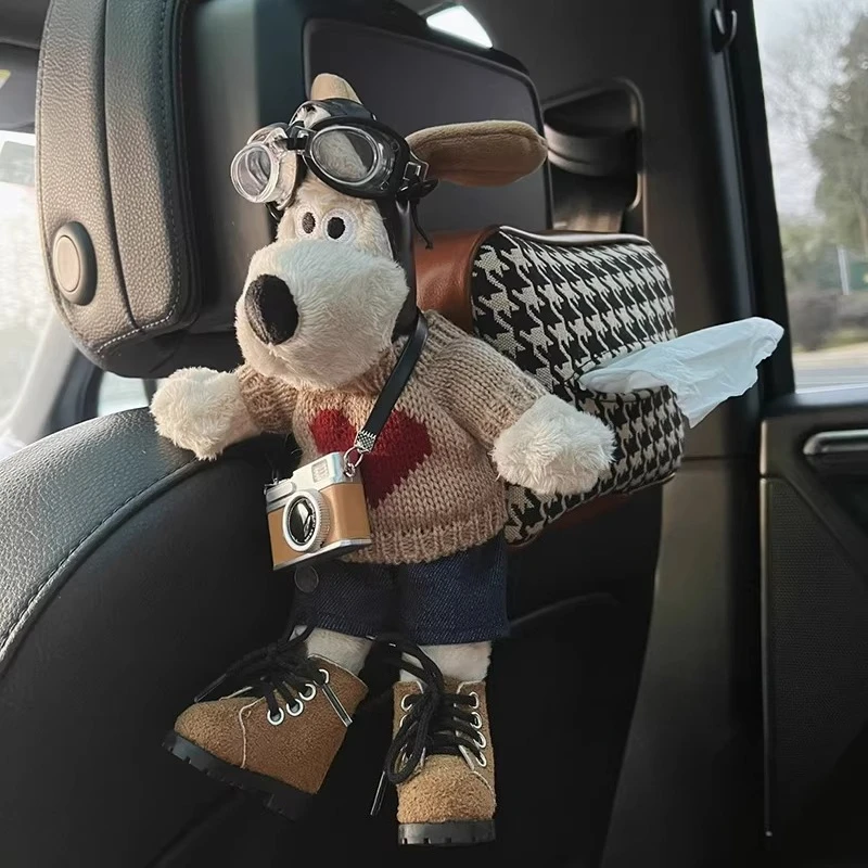 창의적인 강아지 모양 플러시 차량용 티슈 케이스, 자동차 시트 걸이형 다기능 ..