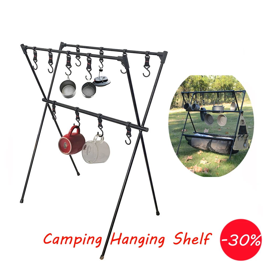 Lightweight Folding Camping Cookware Hanging Rack Shelf Portable