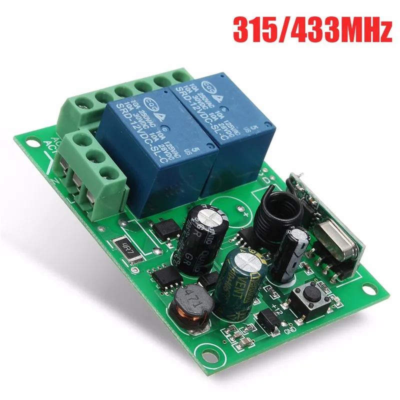 Relé Sem Fio Universal RF Interruptor De Controle Remoto, Módulo Receptor Heterodyne, Smart Home, AC85V-AC220V, 10A, 315 MHz, 433MHz, 2 Canais