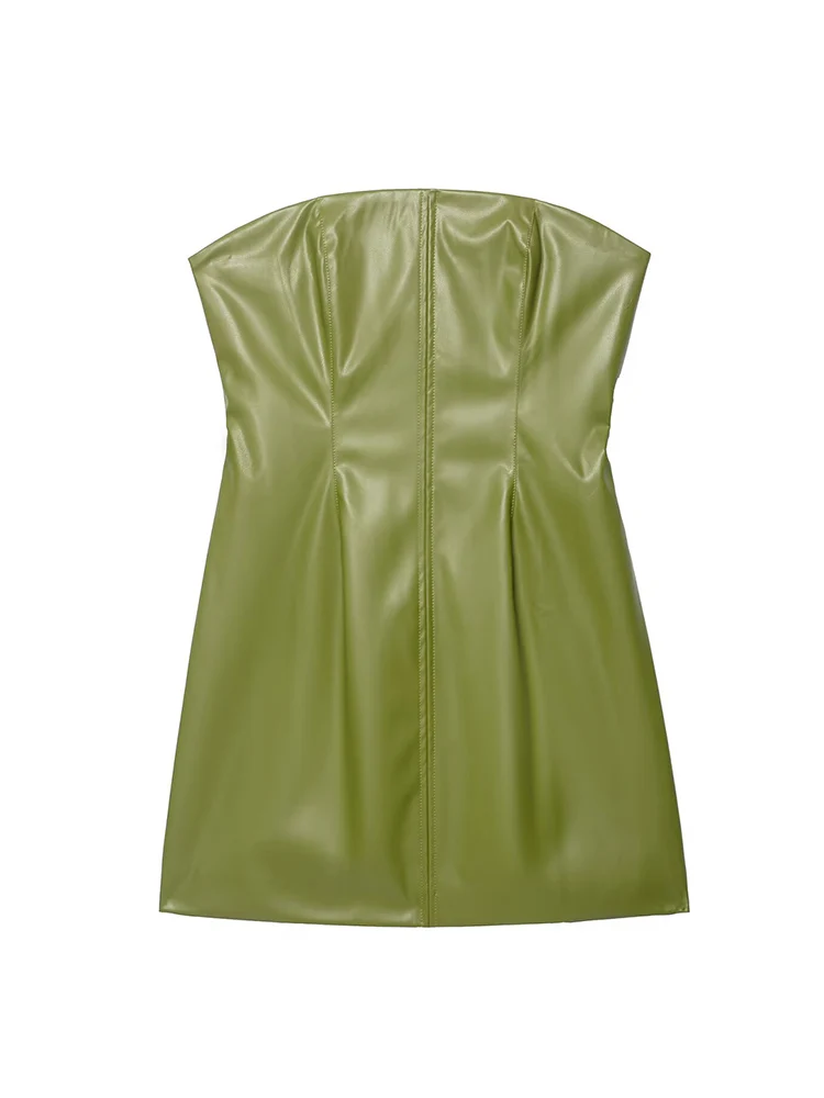 2025 New Women PU Leather Strapless Bag Hip Dress Sexy Sleeveless Backless Mini Dress Fashion High Street Party Clothing Women