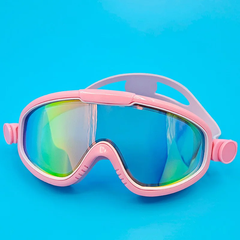 Hot selling children's large frame swimming goggles for foreign trade, waterproof, anti fog, flat light, and colorful goggles 4