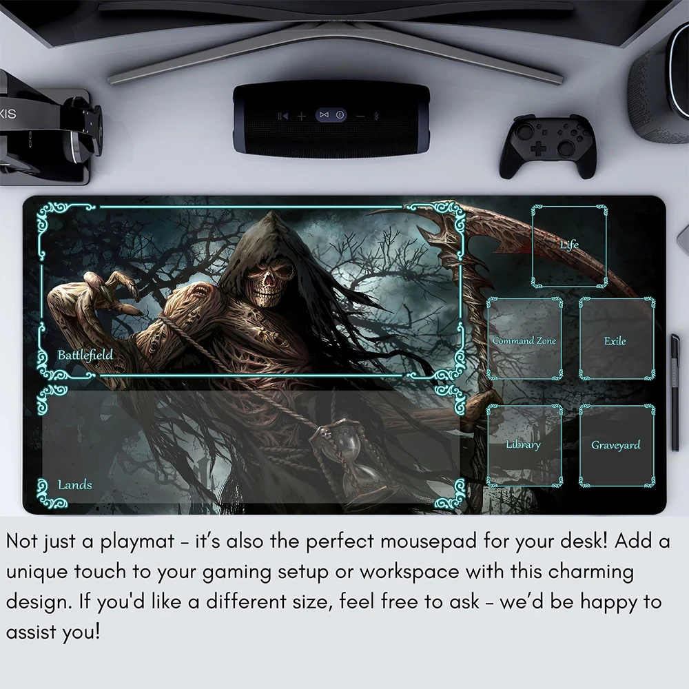 Magic Card Playmat with zone Terrifying Skeleton Man Death God MTG