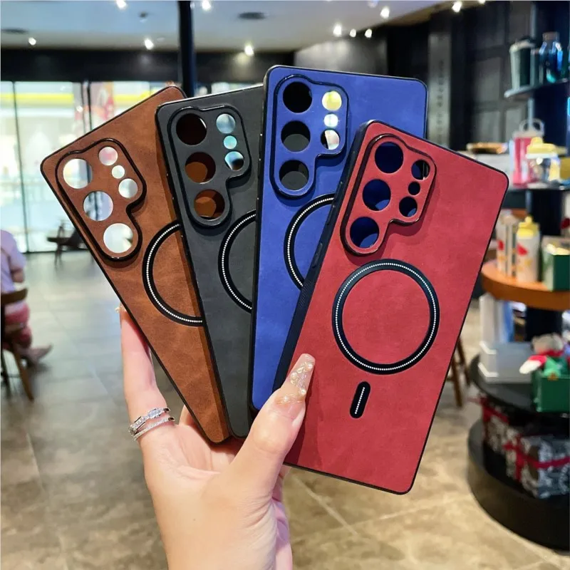 Luxury Leather MagSafe Magnetic Wireless Charging Phone Case with Non-Slip Grip