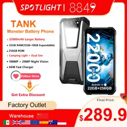 8849 By Unihertz Tank 22000mAh Waterproof Smartphone 22GB 256GB 108MP G99 Night Vision Cellphone  Android 12  Mobile Phone