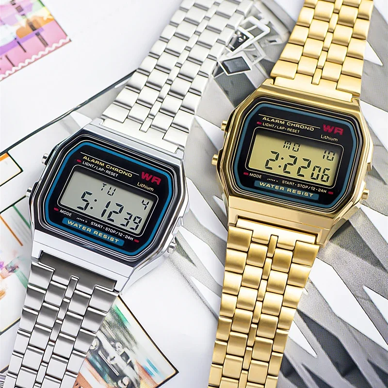 LED Electronic Watch Electronic Watch Sports Watch Digital Watch Luxury F91W Band Watch Waterproof Retro Digital Stainless Steel Sports Military Watches Men Women Electronic Wrist Watch Clock