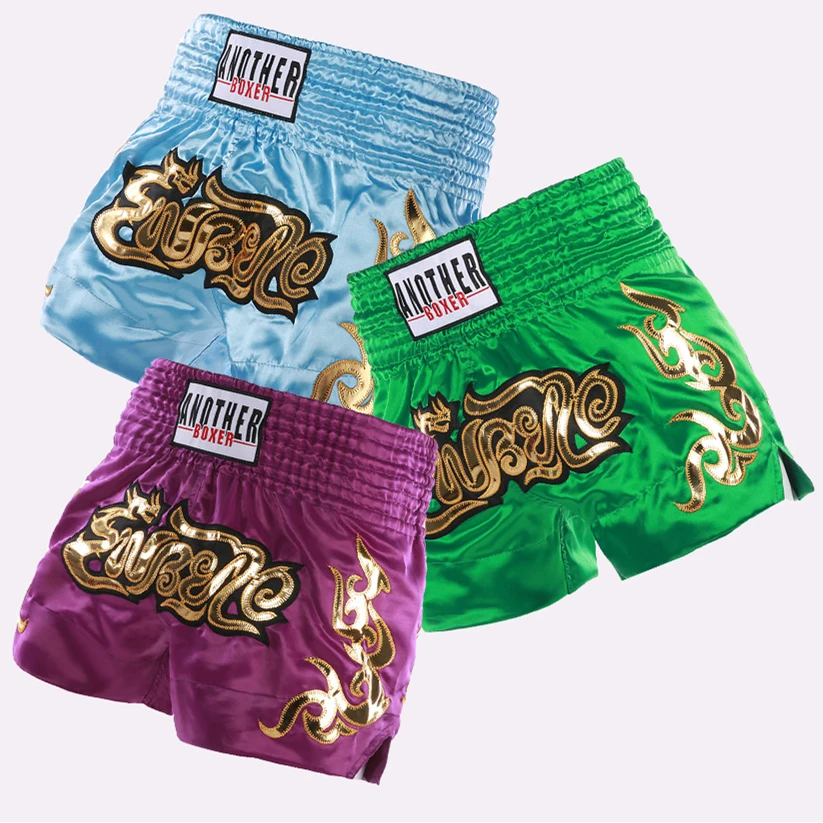 Pantalones cortos de entrenamiento de boxeo para hombres, mujeres, niños, ropa de lucha MMA bordada, barato