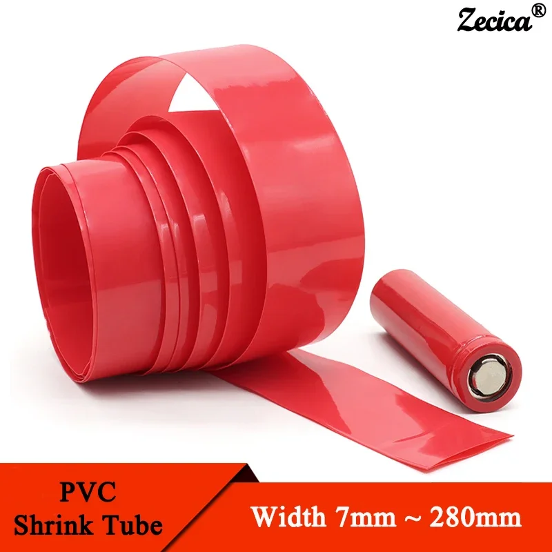 1~20M PVC Heat Shrink Tube 18650 Lipo Battery Pack 7mm ~ 280mm Insulated Protection Film Wrap lithium Case DIY Cable Sleeve Red