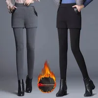 Women's Fleece Lined Thickened High Waist Slimming Leggings Non-flammable Faux Two-Piece Warm plus Size Ankle-Length Pants