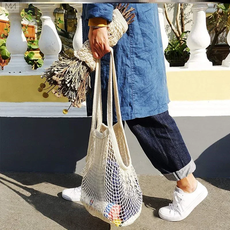 Totes Mesh Bag Cotton String Produce Shopping Turtle-bags Grocery Long Handle Net Shoulder-Bag Fruit Vegetable Reusable - 3
