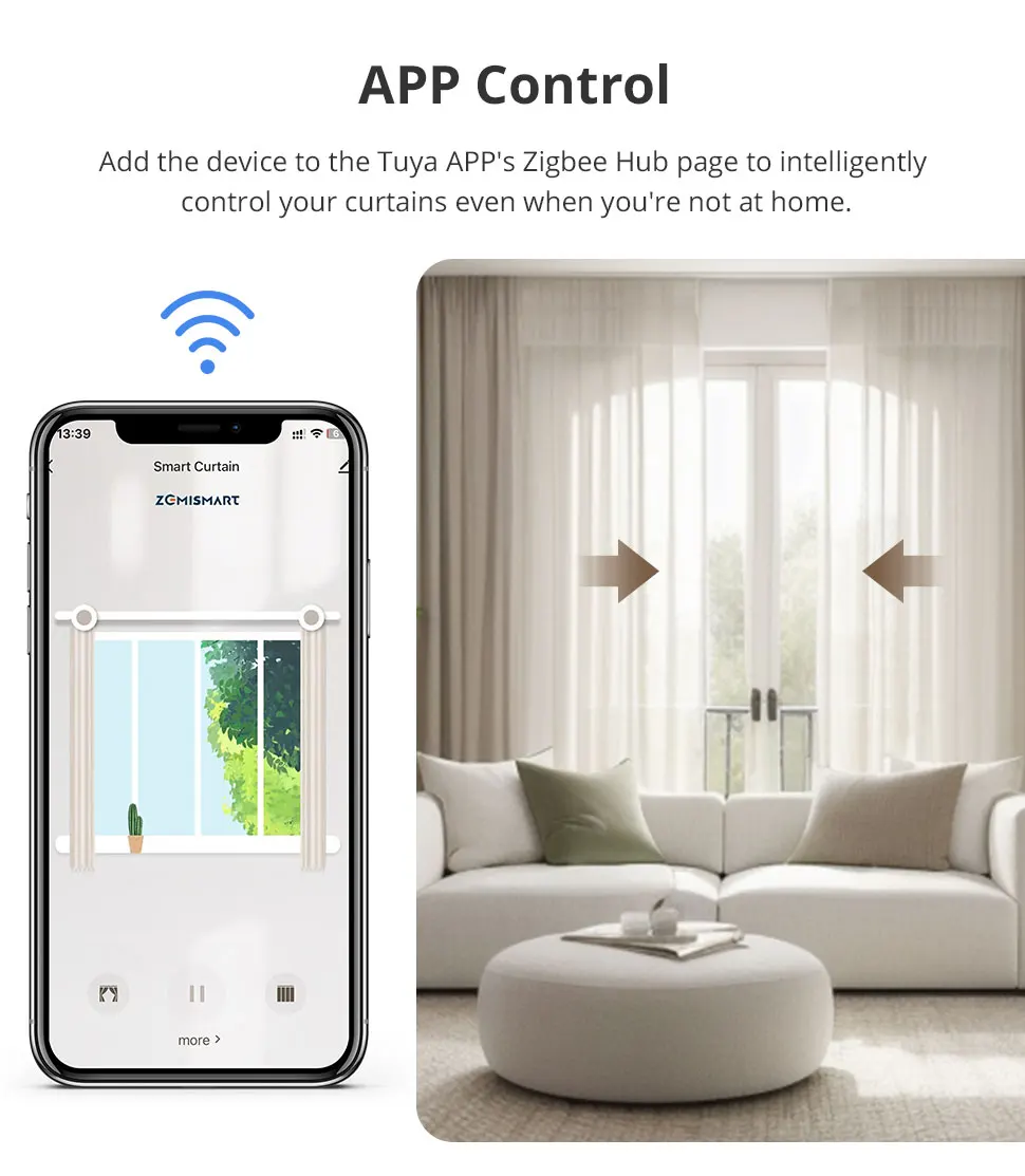 Zigbee Smart Electric Sliding Curtain Motor with Customized Track Works with Tuy