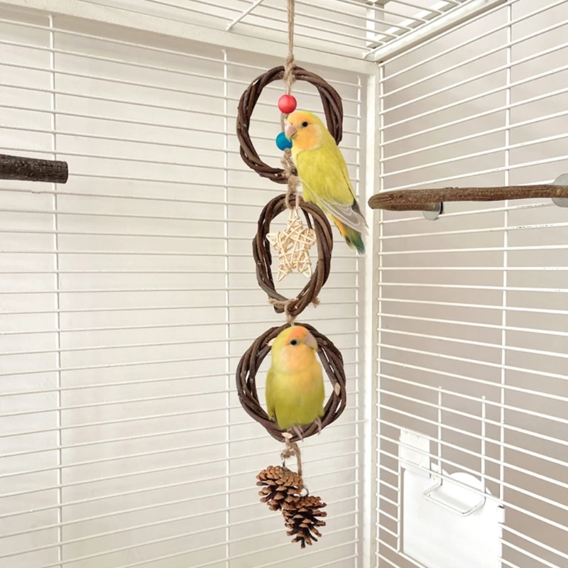 

Bird Standing Perch Toy Bird Cage Chewing Toy Swing Rings for Small Bird Birdcages Decors Supply