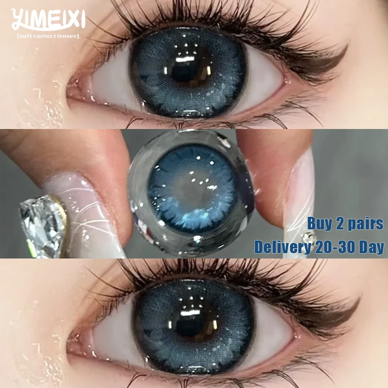 YIMEIXI 2Pcs Colored Contact Lenses with Blue Gray Eyes Green Lens Myopia A Power Range of -0.00 to -8.00  for Free Shipping