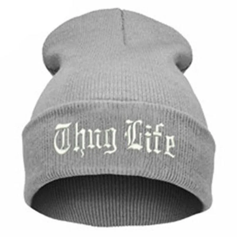  - New THUG LIFE Black Letter Beanie Unisex Fashion Hip Hop Mens Beanies Knitted Caps For Women Skullies Gorros Bonnets hat