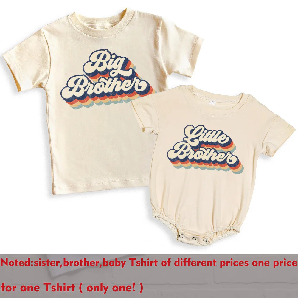 Big Bro Little Bro Printed Family Matching Outfit Shirt Retro Sibling Tee Tops Brother Sister T-shirt Baby Large Bubble Romper 4