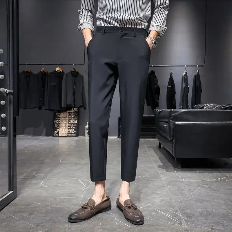 thumbnail image 1 of Pantalones ajustados para hombre, trajes de negocios para hombre, pantalones rectos, ropa de sastrería social, oferta de telas de diseñador, estilo coreano, 1 of 5