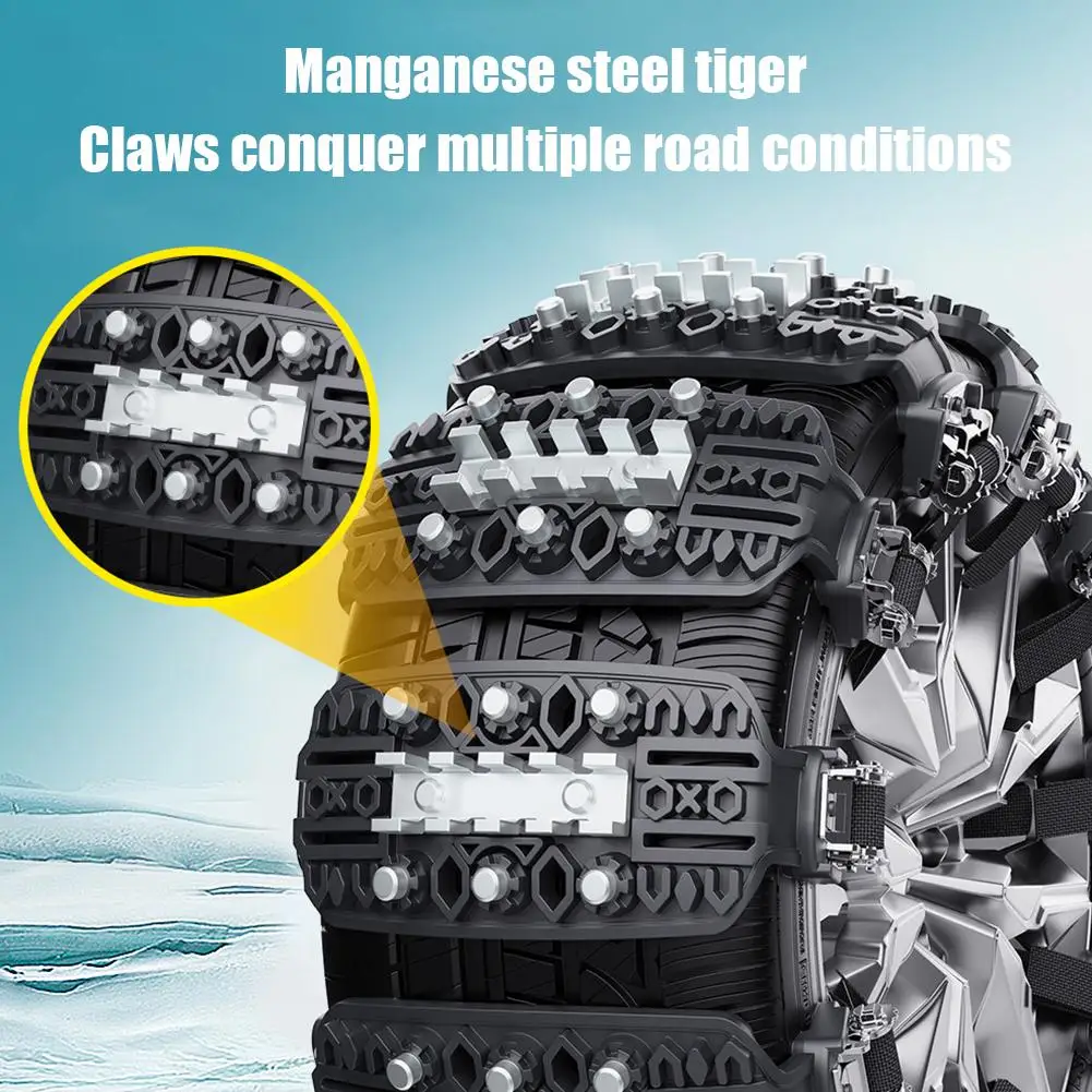 For 6.5-10.83 Inch Auto Winter Snow Tiger Claw Ice Breaking Anti-skid Car Tire Heavy Duty TPU Metal Manganese Steel Nail Chain