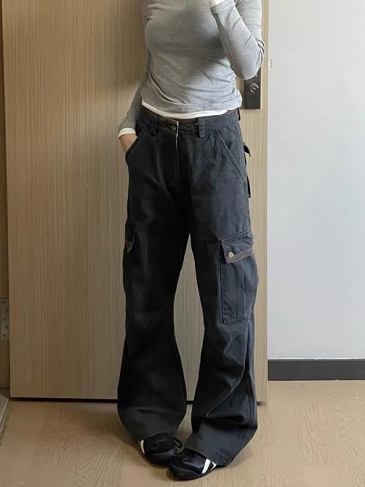 American High Street Design Wide Leg Workwear Jeans Women's Loose Slim High Waist Straight Floor-Length Pants Casual Sle