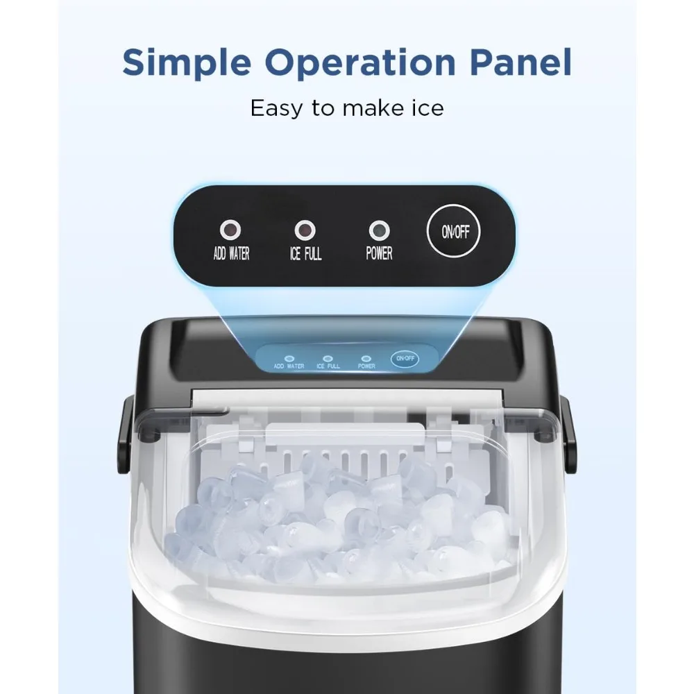 Portable Ice Machine with Self-Cleaning, 26.5lbs/24Hrs, 9 Bullet Ice Cubes in 6 Mins, Basket
