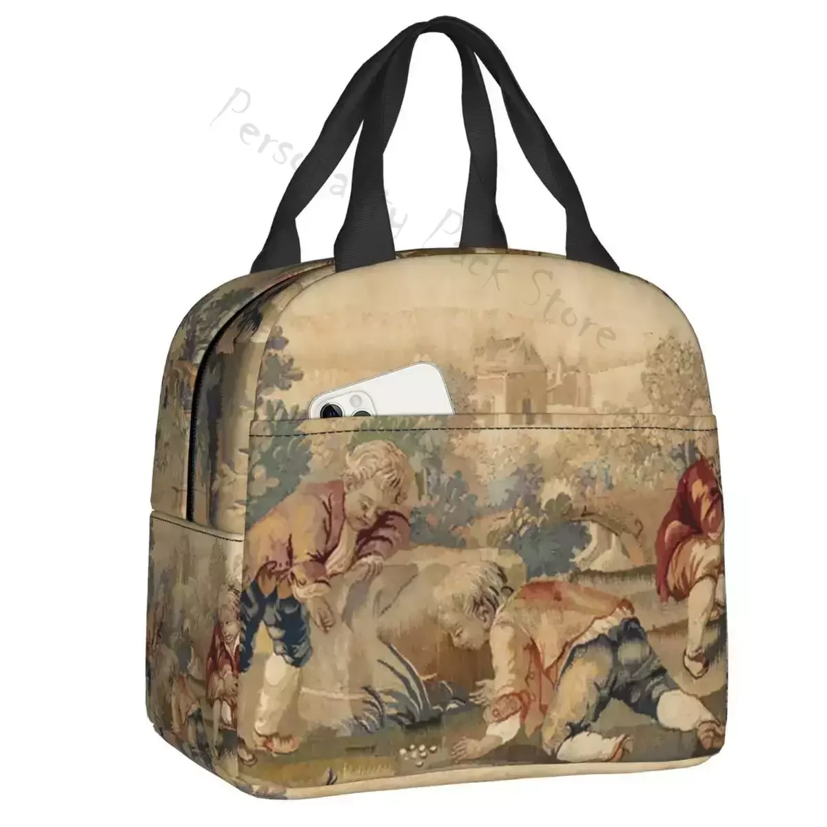 

Vintage Antique Aubusson French Bohemian Floral Insulated Lunch Bag for Women Leakproof Cooler Thermal Lunch Box Work School